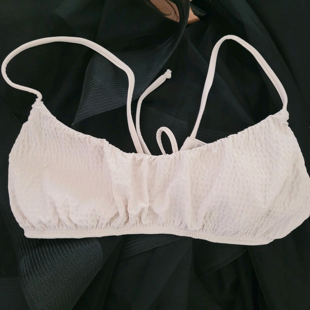 Hollister Swim Top Beige Textured‎ Criss Cross Tie Back Women's Sz M Summer